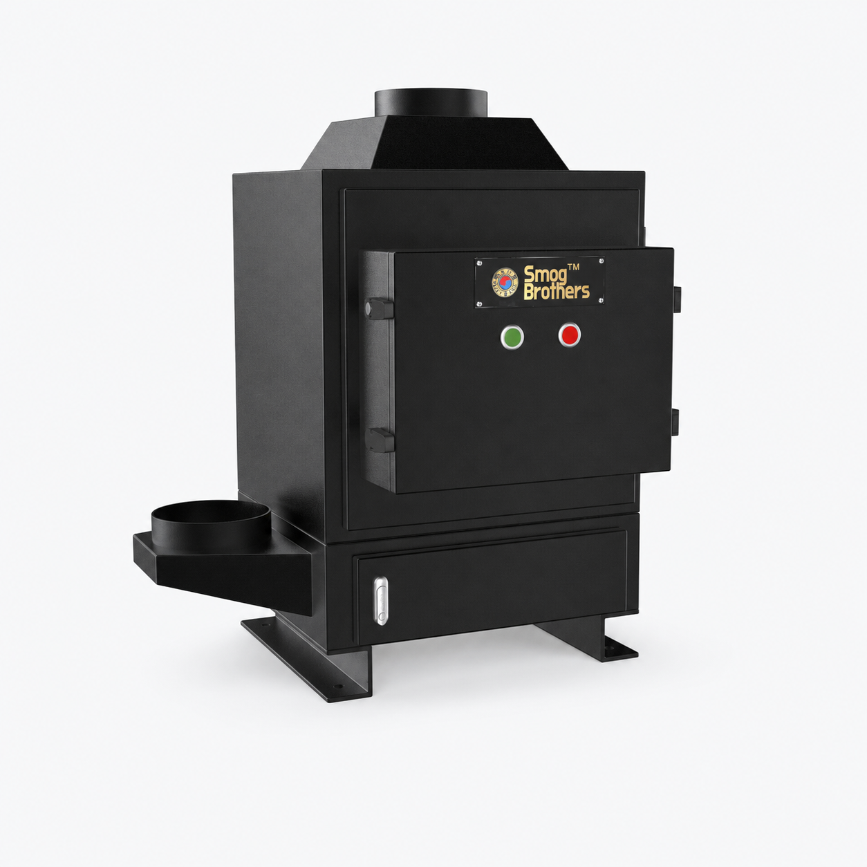 상단과 좌측 원형 덕트, 단일 전면 도어와 하단 서랍이 있는 검은색 SB-30V ESP